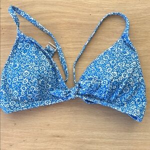 J. Crew Blue and White Floral Triangle Bikini Top
